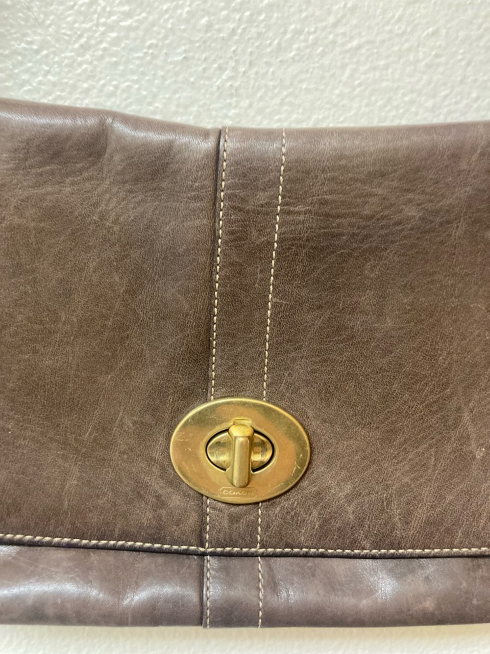 COACH Chocolate Brown/Taupe East West Messenger Leather Bag - Picture 4 of 10